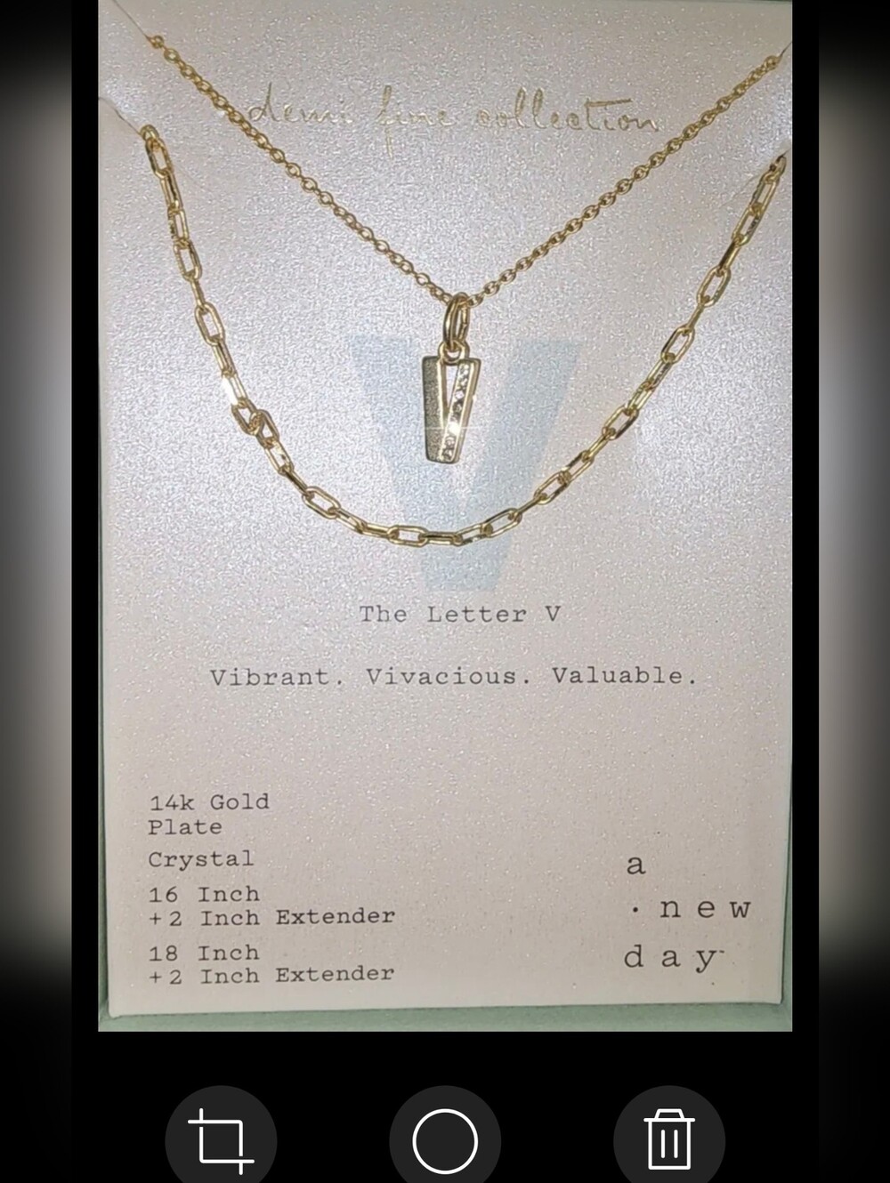NWT in box A New Day Letter V pendant and TWO Gold Tone Necklaces  16" & "18